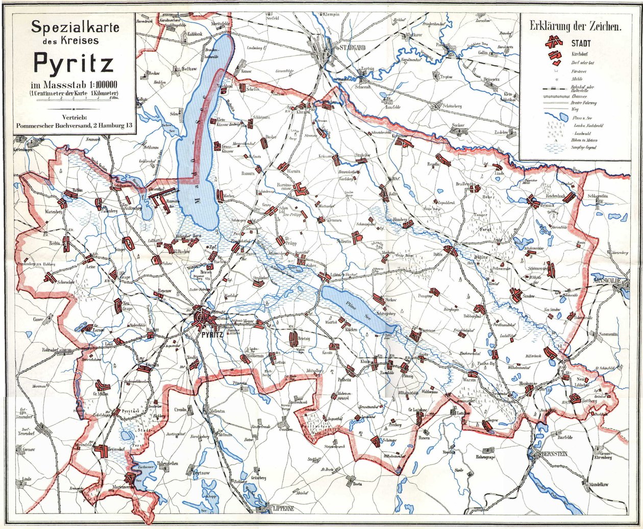 Carta prebellica di Pyritz e del distretto di Pyritz da Wolfgang Langkabel