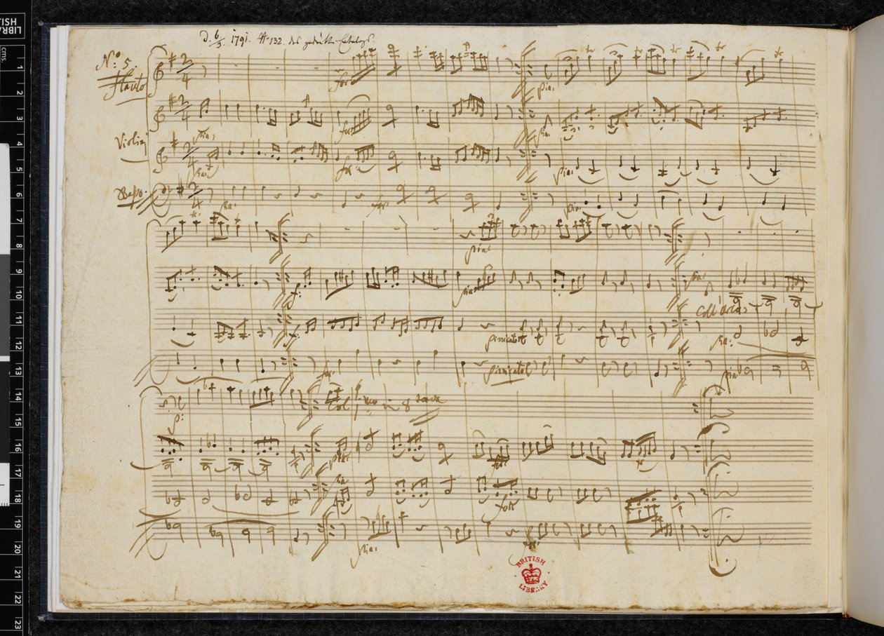 5 Kontretänze KV 609, autografo del n. 5, Zweig MS 59, f.3v (penna e inchiostro su carta) da Wolfgang Amadeus Mozart
