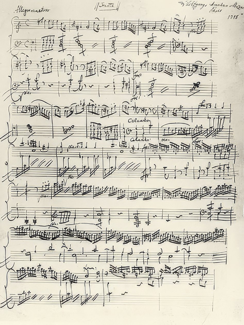 Inizio della Sonata per pianoforte in La minore, KV310. Autografo da Wolfgang Amadeus Mozart