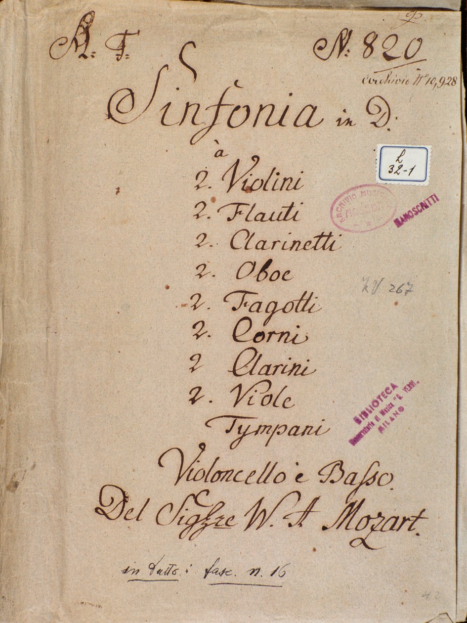 Prima pagina dello spartito per Sinfonia n. 4 in re, di Mozart da Wolfgang Amadeus Mozart