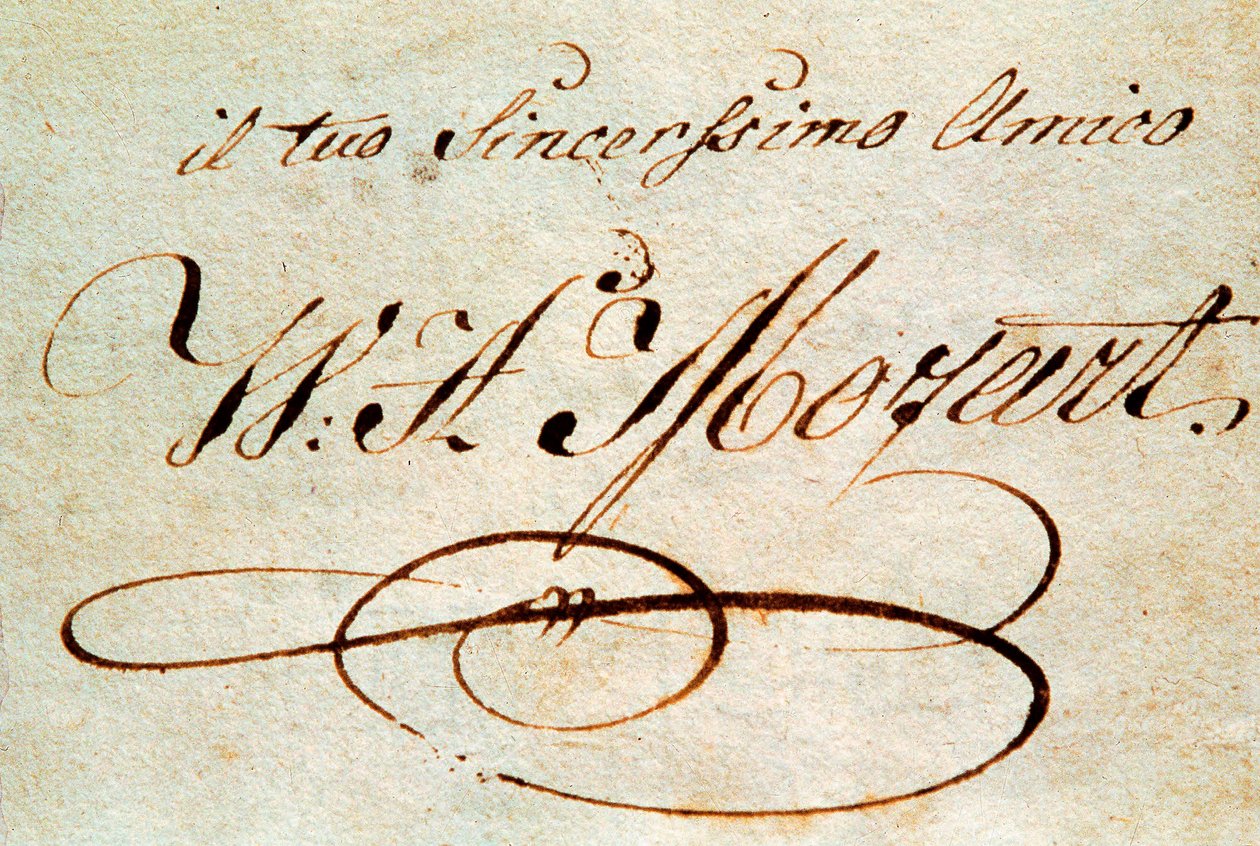 Firma del compositore austriaco Wolfgang Amadeus Mozart (1756-1791) da Wolfgang Amadeus Mozart