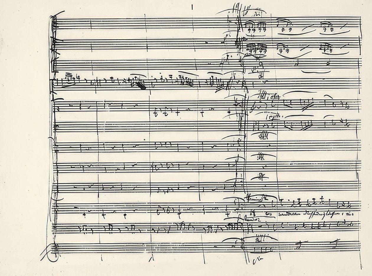 Wolfgang Amadeus Mozart (1756-1791) compositore austriaco. Autografo della fine della musica del fuoco e dell