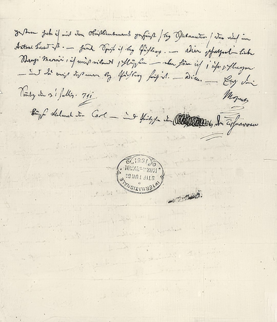 Wolfgang Amadeus Mozart (1756-1791) compositore austriaco. Lettera autografa alla moglie Constanze da Wolfgang Amadeus Mozart