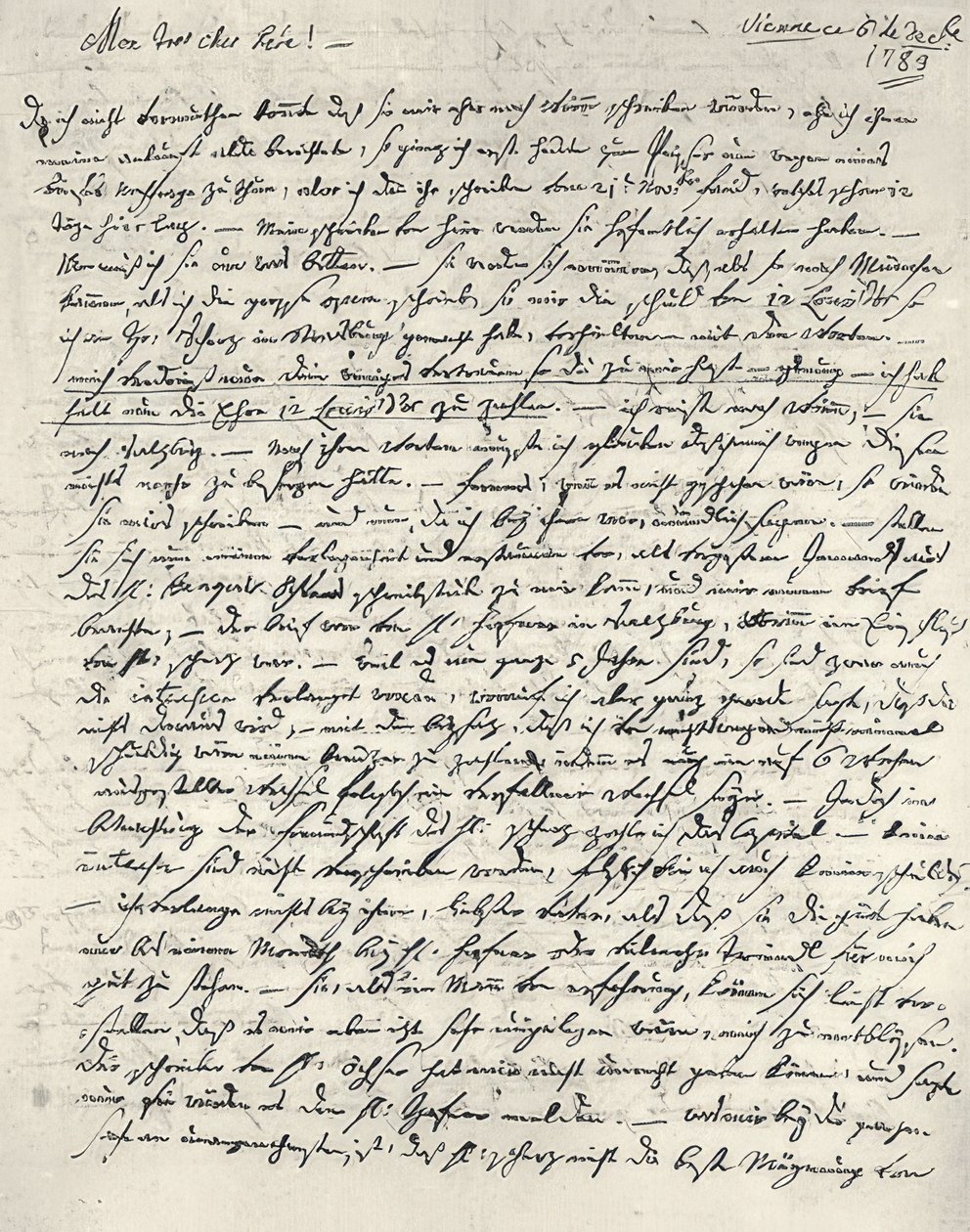 Wolfgang Amadeus Mozart (1756-1791) compositore austriaco. Lettera autografa al padre. Vienna 6 dicembre 1783 da Wolfgang Amadeus Mozart
