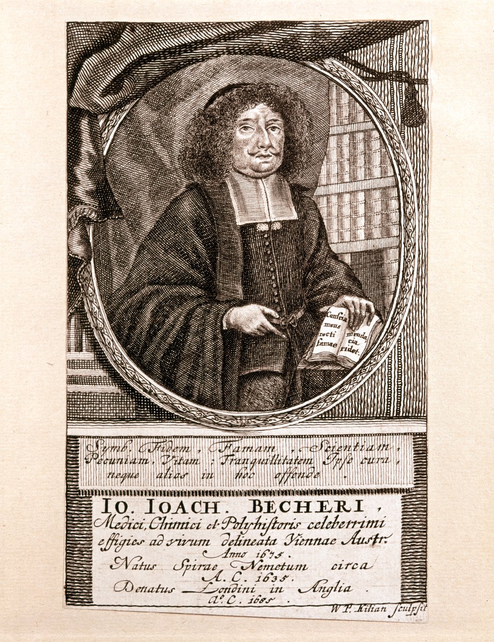 Ritratto di Johann Joachim Becher (incisione) da Wolfgang Philipp Kilian