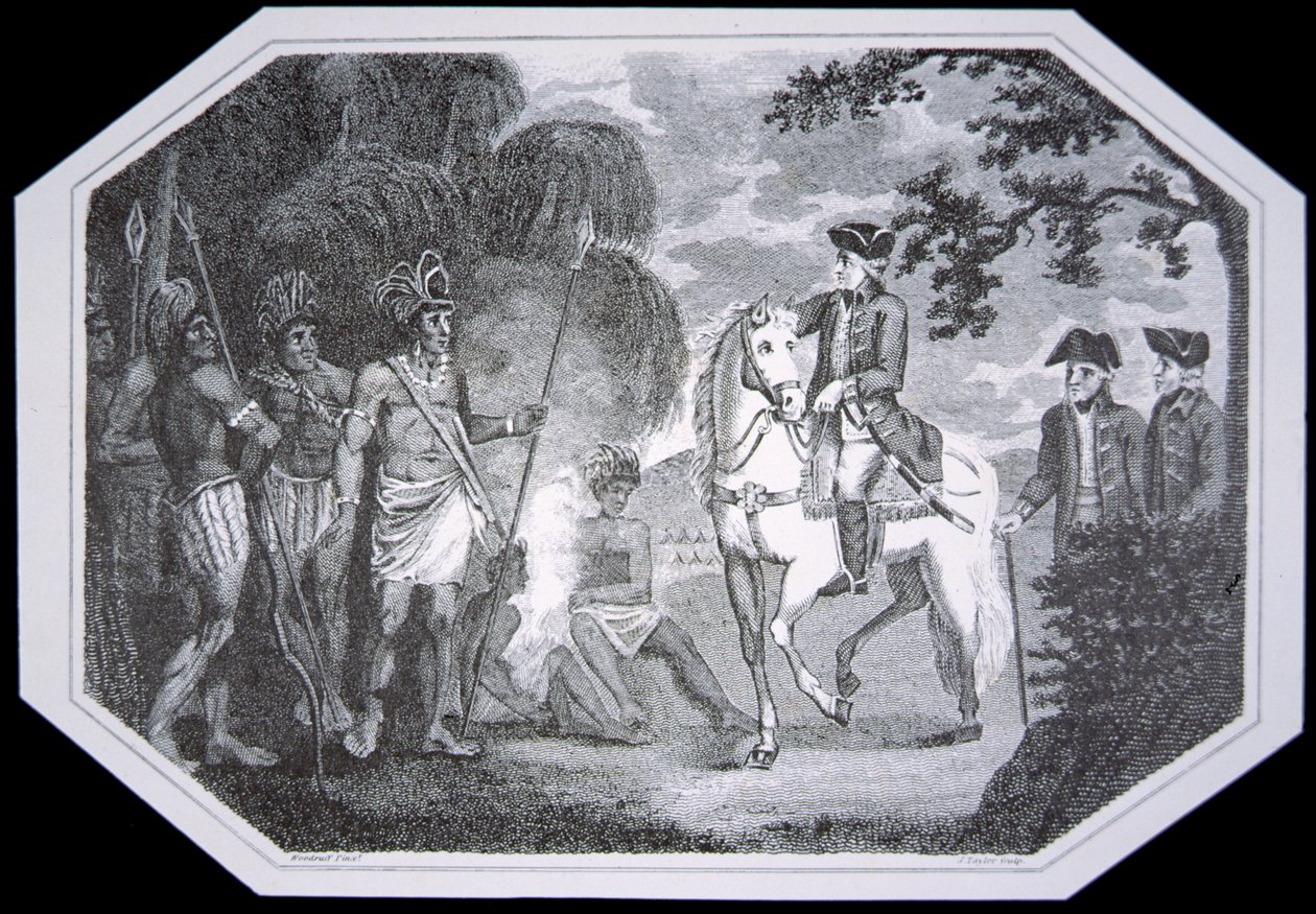 Generale Burgoyne e gli indiani nel 1777, inciso da J. Taylor, da 