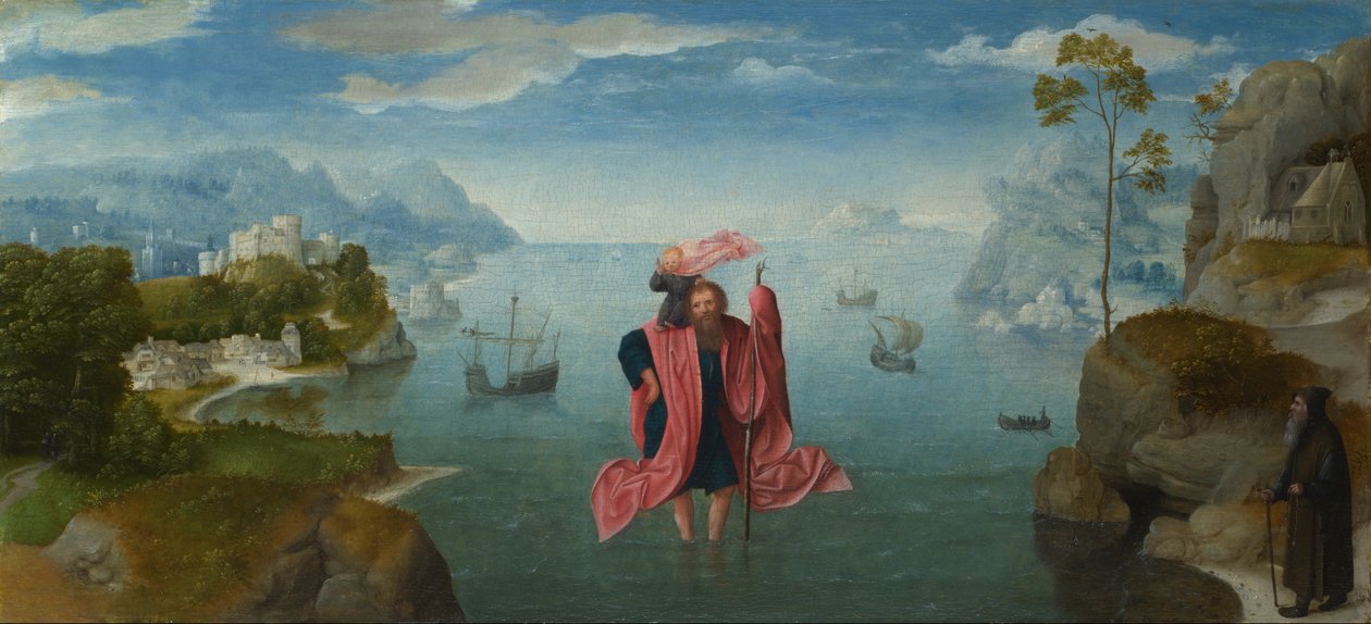 San Cristoforo che porta il Bambino Gesù da Master of the Female Half Lengths