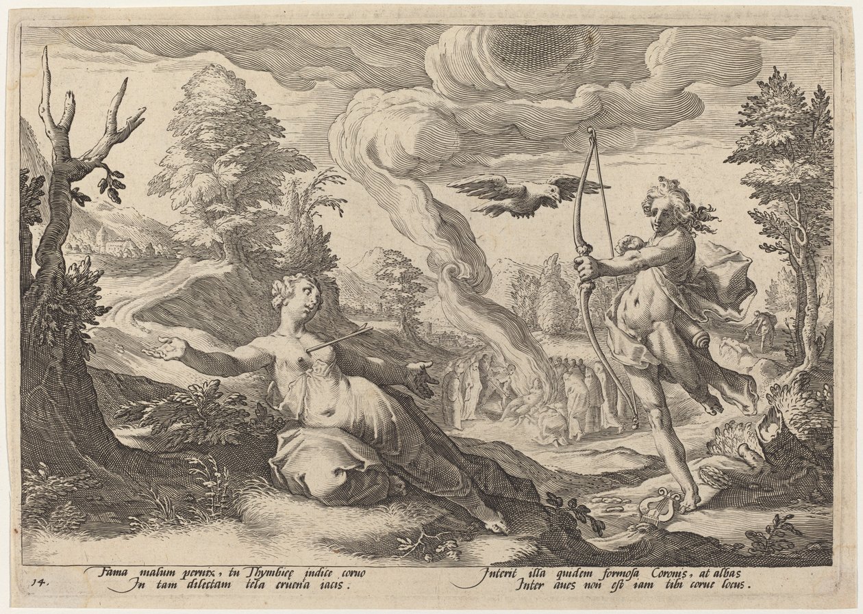 Apollo uccide Coronis da Workshop of Hendrick Goltzius, after Hendrick Goltzius
