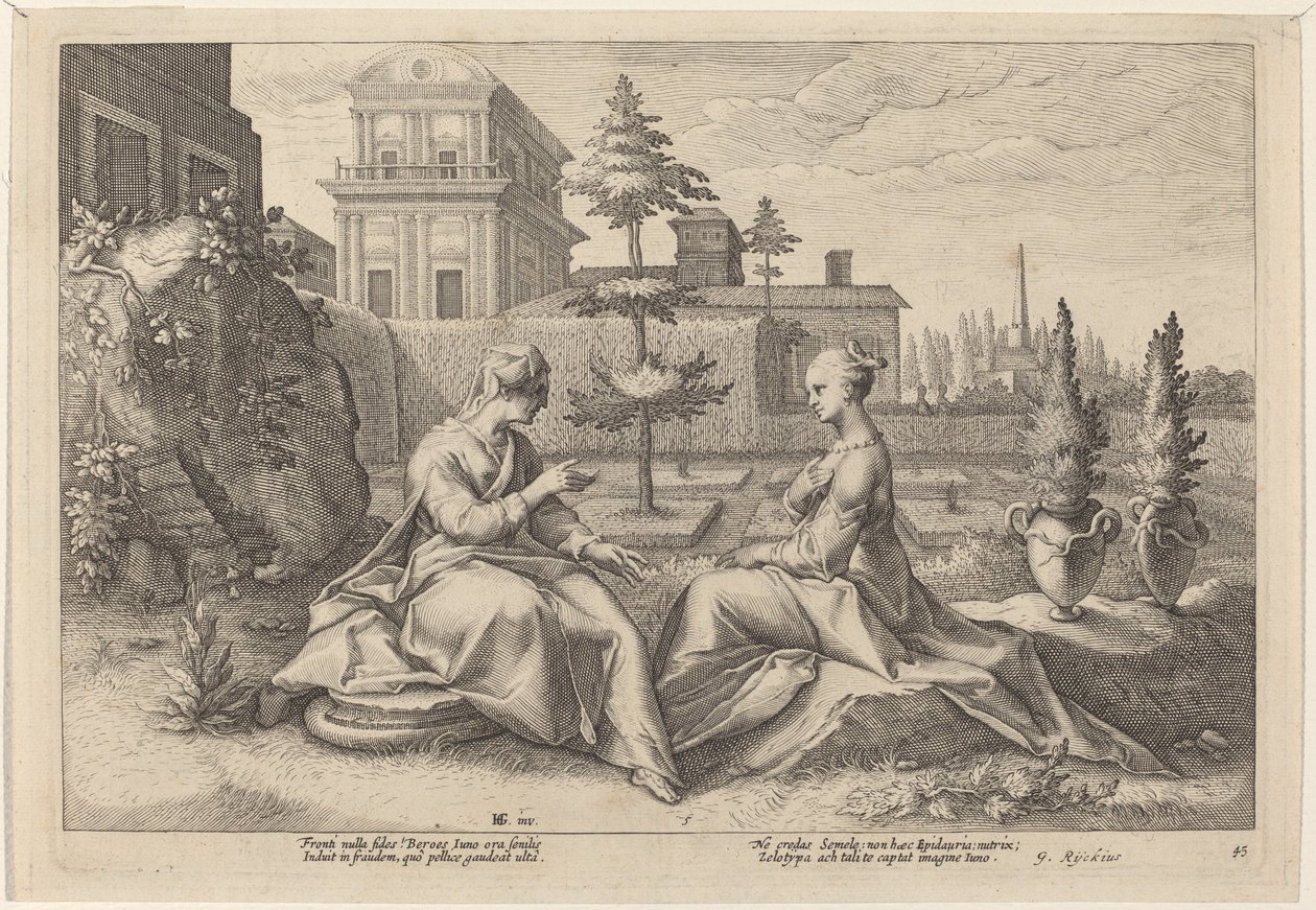 Giunone sotto forma di Beroe, avverte Semele da Workshop of Hendrick Goltzius, after Hendrick Goltzius