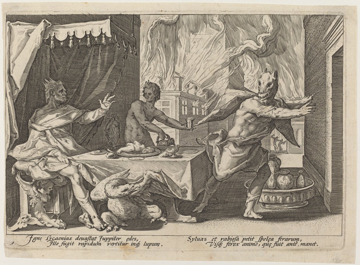 Licaone trasformato in lupo da Workshop of Hendrick Goltzius, after Hendrick Goltzius