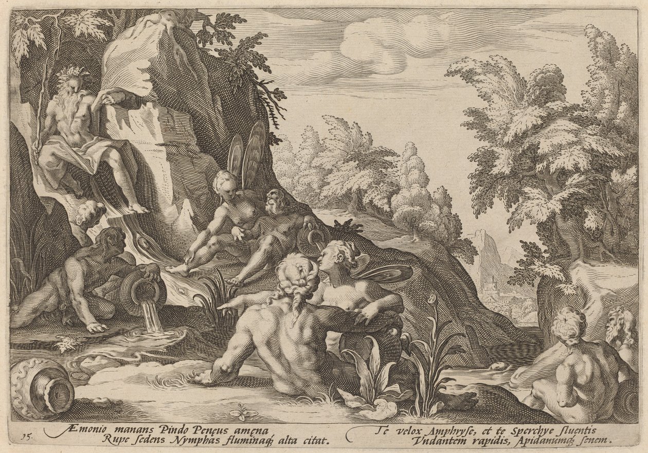 Il dio del fiume Peneo circondato da altre divinità da Workshop of Hendrick Goltzius, after Hendrick Goltzius