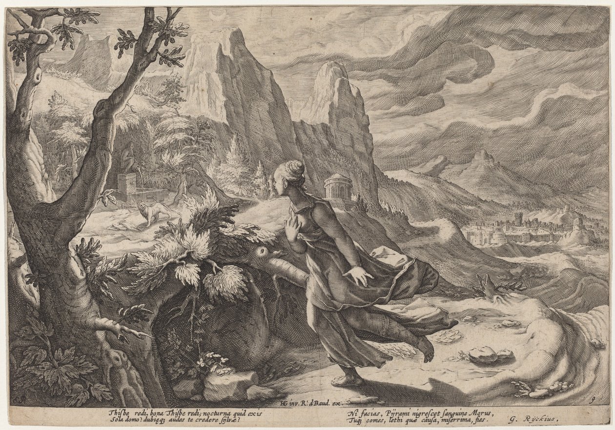 Thisbe spaventata dal leone da Workshop of Hendrick Goltzius, after Hendrick Goltzius