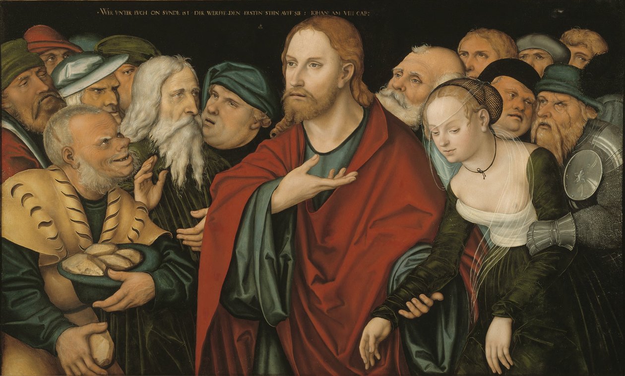 Tedesco: Christus und die Ehebrecherin Cristo e la donna presa in adulterio da workshop of Lucas Cranach the Elder