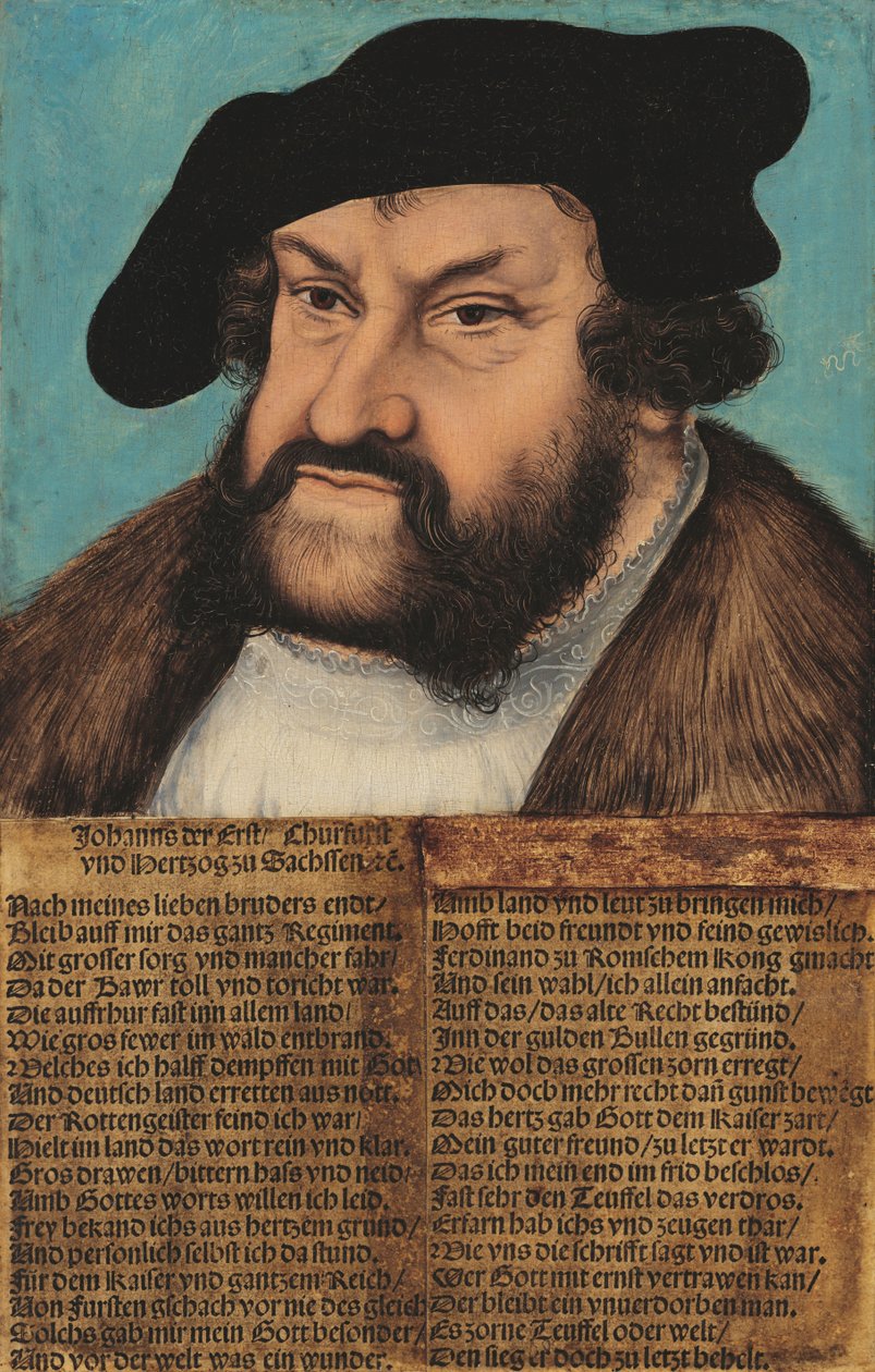 Tedesco: Johann der Beständige, Kurfürst von Sachsen (1486-1532) Johann the Steadfast. Elettore di Sassonia (1486-1532) da workshop of Lucas Cranach the Elder