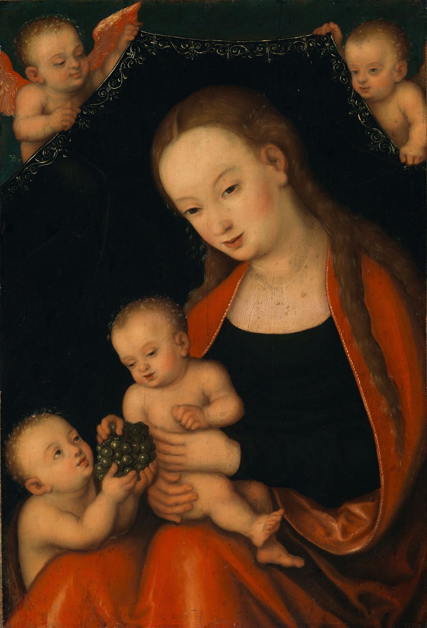 La Vergine con il Bambino, il neonato Giovanni Battista e gli angeli da workshop of Lucas Cranach the Elder