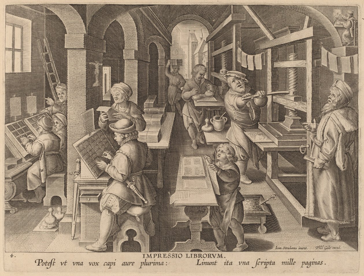 Impressio Liborum (Stampa di libri) da Workshop of Philip Galle after Jan van der Straet