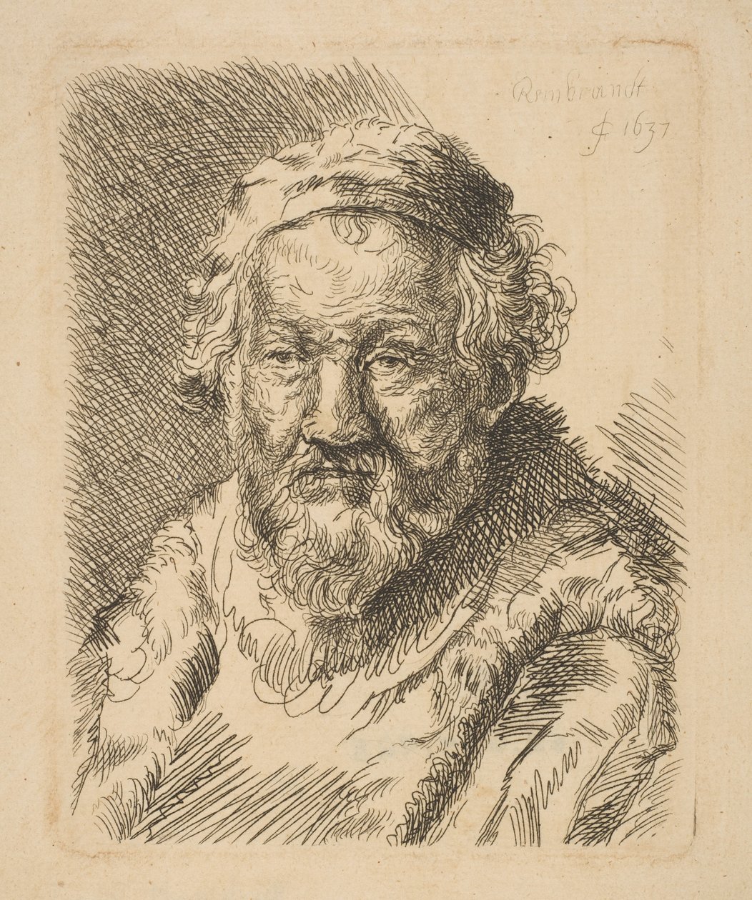 Busto di un vecchio in cappotto e colletto di pelliccia da Workshop of Rembrandt