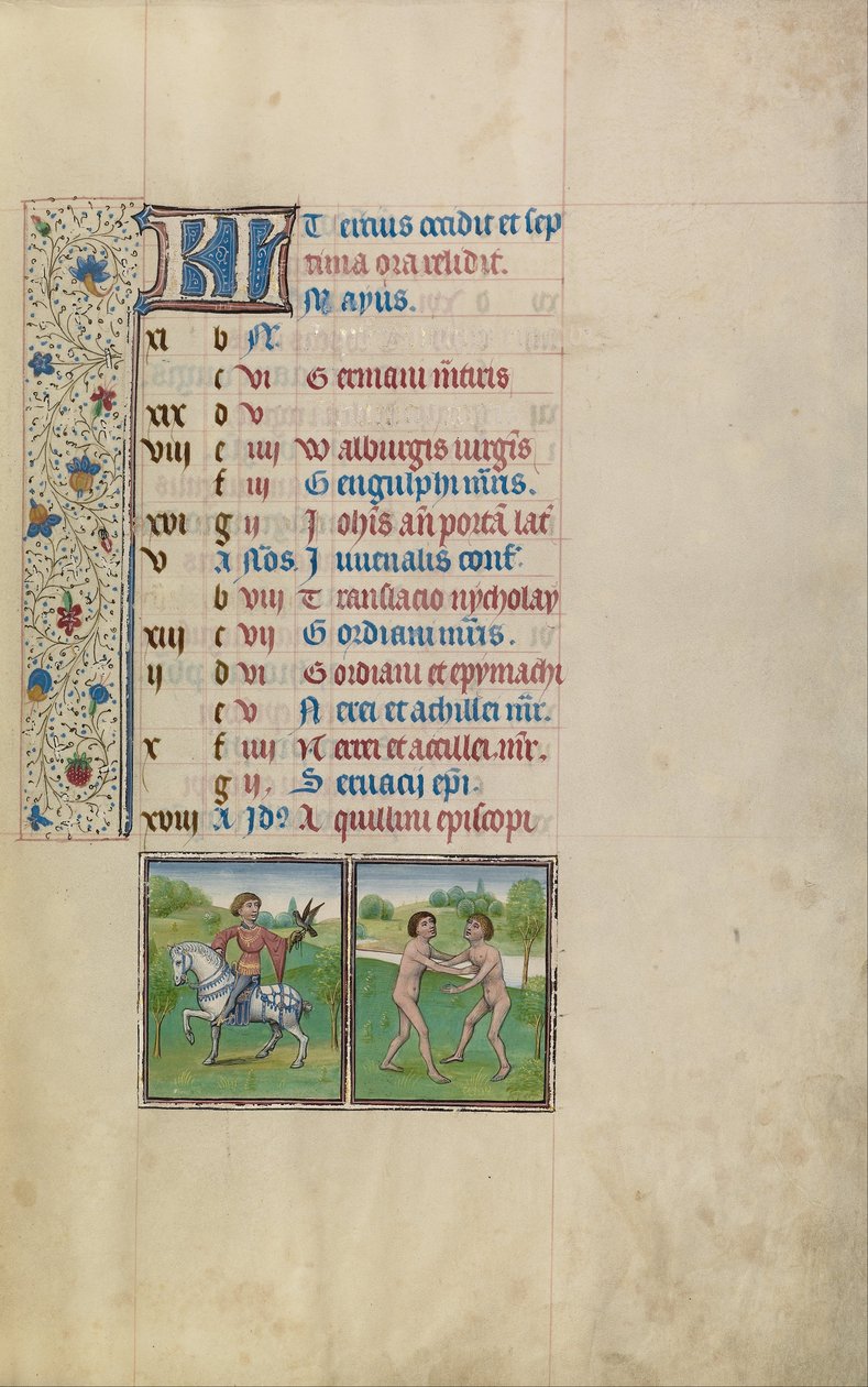 Un uomo che caccia con il falco; Segno zodiacale dei Gemelli da Workshop of Willem Vrelant
