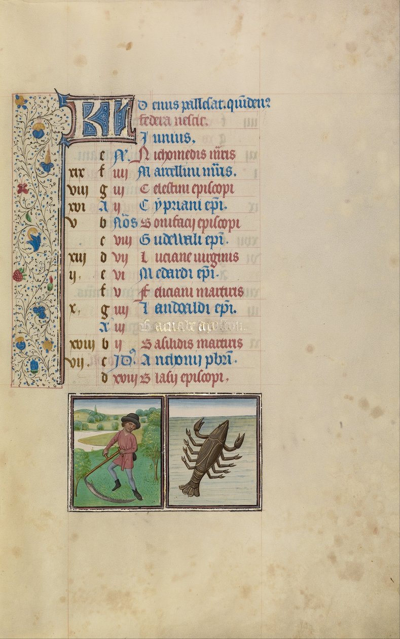 Un uomo che falcia; segno zodiacale del Cancro da Workshop of Willem Vrelant