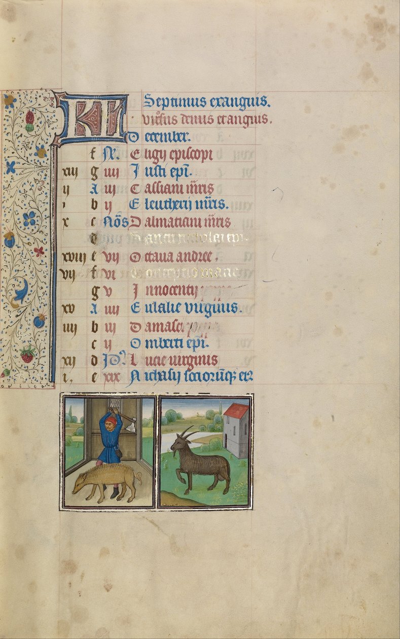 Un Uomo che Macella un Maiale; Segno Zodiacale del Capricorno da Workshop of Willem Vrelant