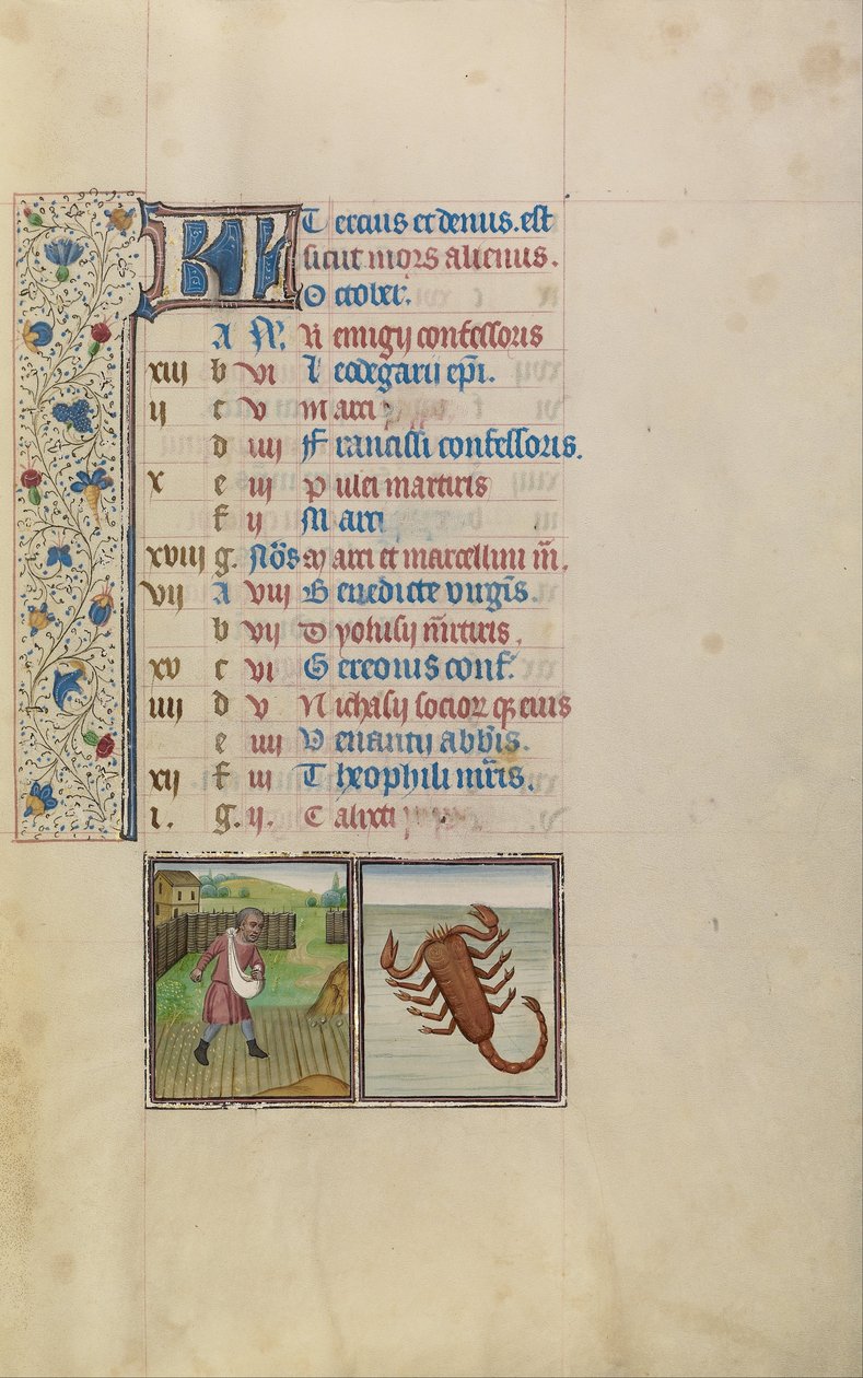 Un Uomo che Semina; Segno Zodiacale dello Scorpione da Workshop of Willem Vrelant