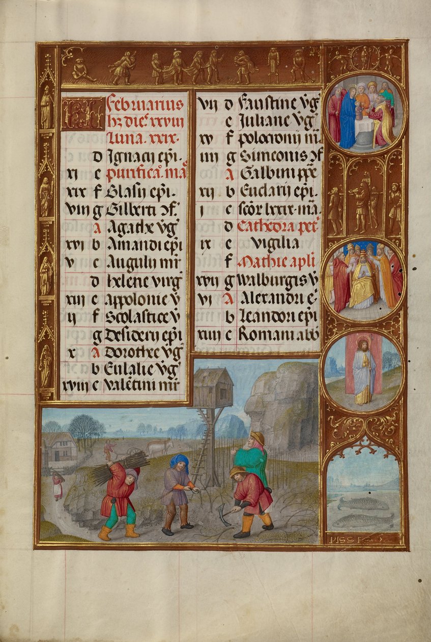 Lavorare in una vigna; Segno zodiacale dei Pesci da Workshop of the Master of James IV of Scotland