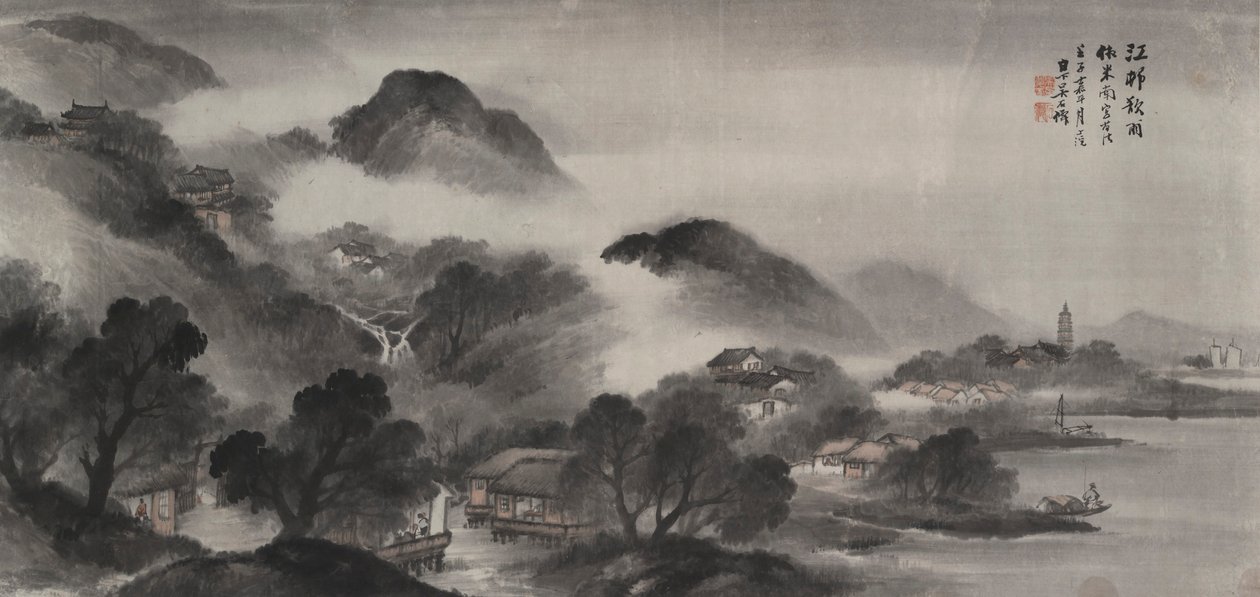 Un villaggio lungo il fiume prima della pioggia da Wu Shixian