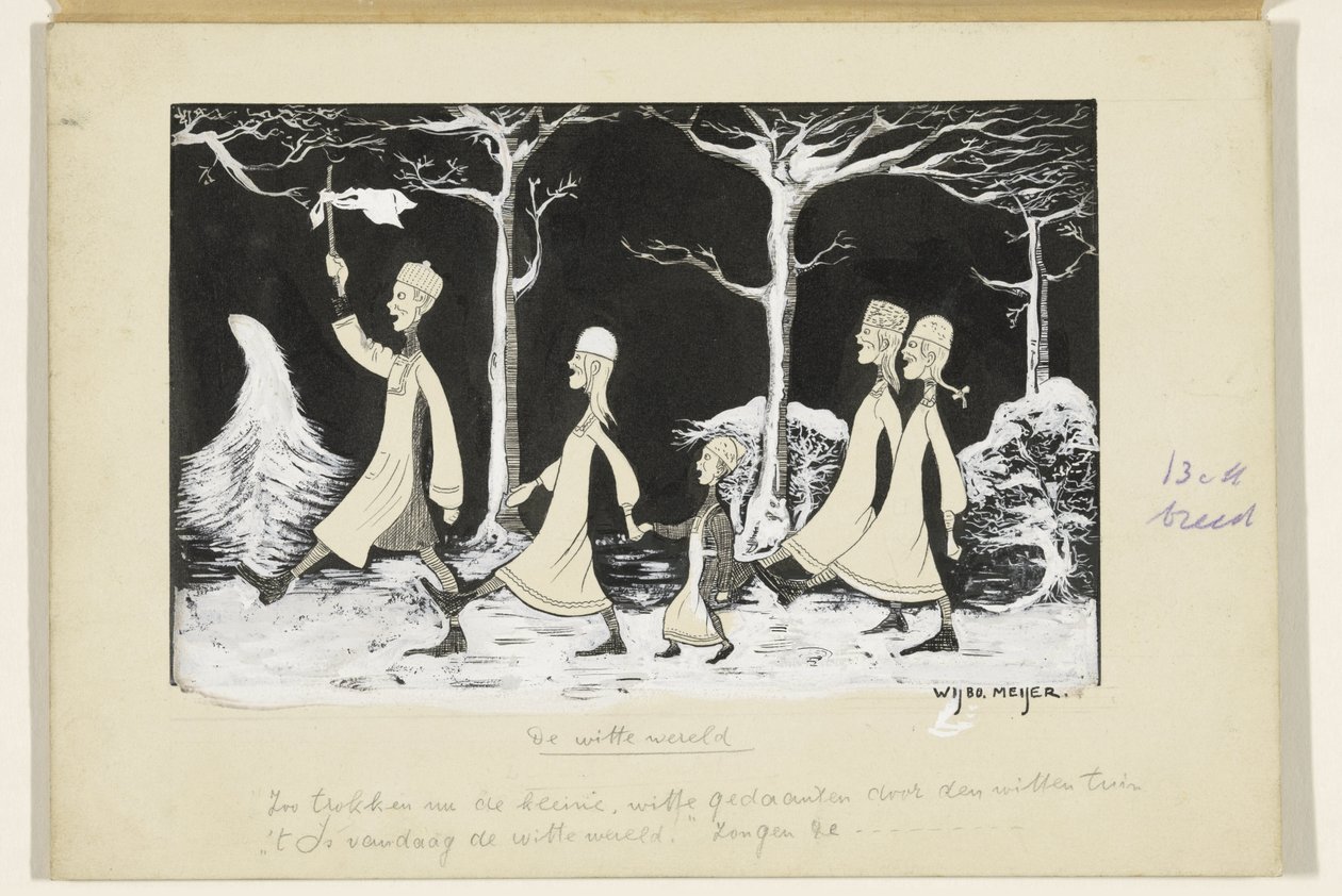 Henk, Anne, Hans, Noor e Elly marciano nella neve da Wybo Meijer (signed by artist)