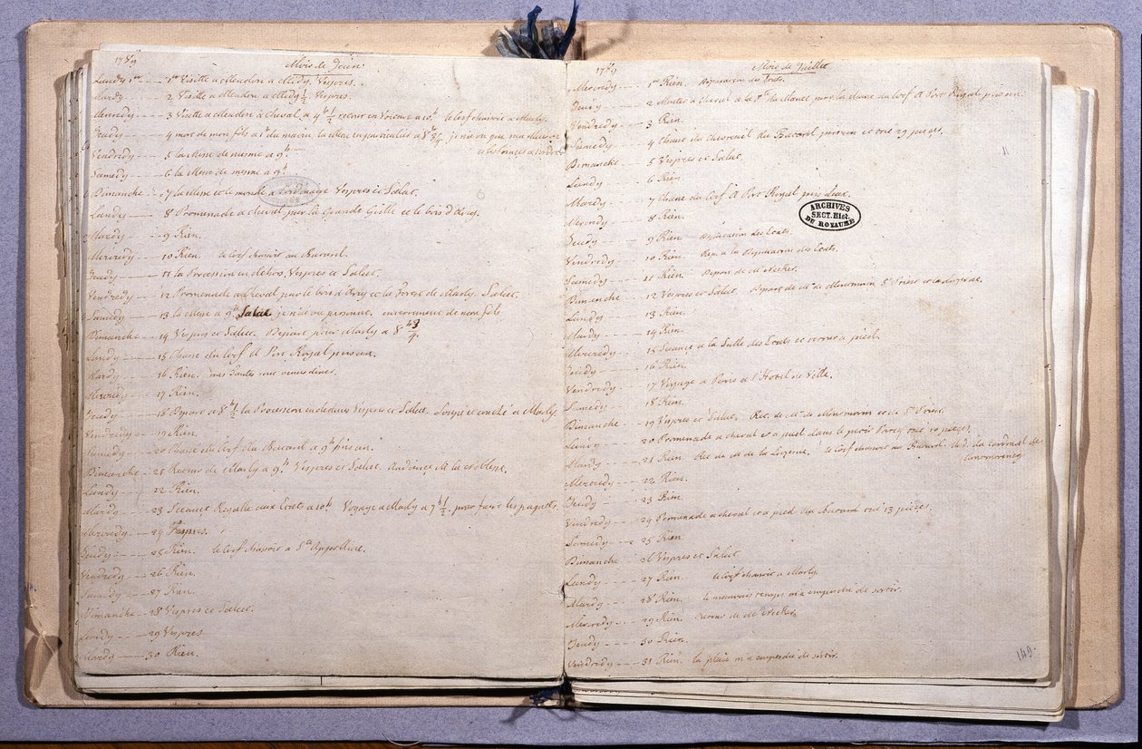 Diario di Luigi XVI. Mesi di giugno e luglio 1789. Taccuino 17x21 cm. Archivi Nazionali. Parigi da XVI Louis