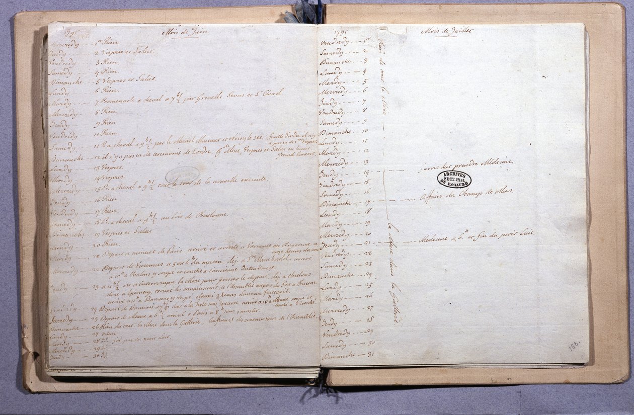 Diario di Luigi XVI. Mesi di giugno e luglio 1791. Quaderno 17x21 cm. Archives Nationales. Parigi da XVI Louis