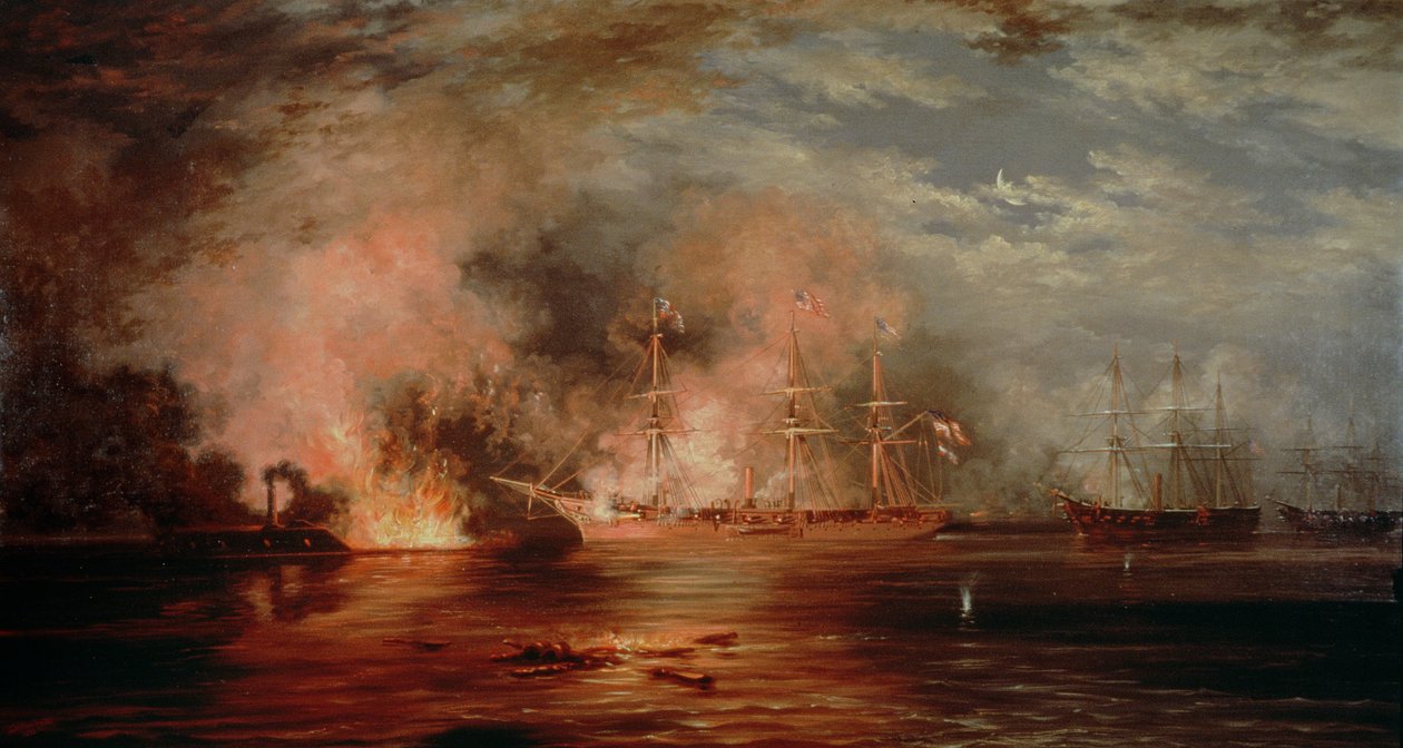 Farragut passa i forti sotto New Orleans, 1862 da Xanthus Russell Smith