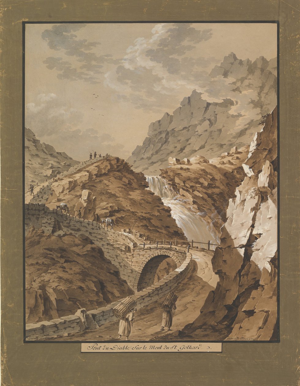 Ponte del Diavolo verso il Monte Gothard in Svizzera, 1785-1824 da Xaver Triner