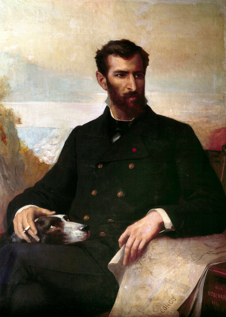 Ritratto di Pierre Savorgnan de Brazza (1852-1905), di origine italiana, esploratore francese in Africa Equatoriale. Dipinto di Alphonse Monchablon (1835-1907) 1886 Parigi, arti africane e oceaniche da Xavier Alphonse Monchablon