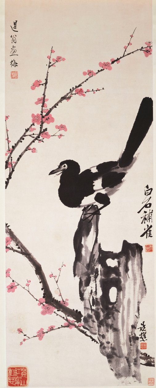 Fiori di prugna e gazza (inchiostro e colore su carta) da Xiao Sun (1883 1944) Zhou Shaoxiang (1880 1954) Qi Baishi
