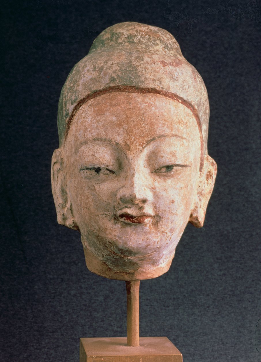 Testa di una statua di Buddha, da Bezeklik, IX-X secolo da Xingjiang
