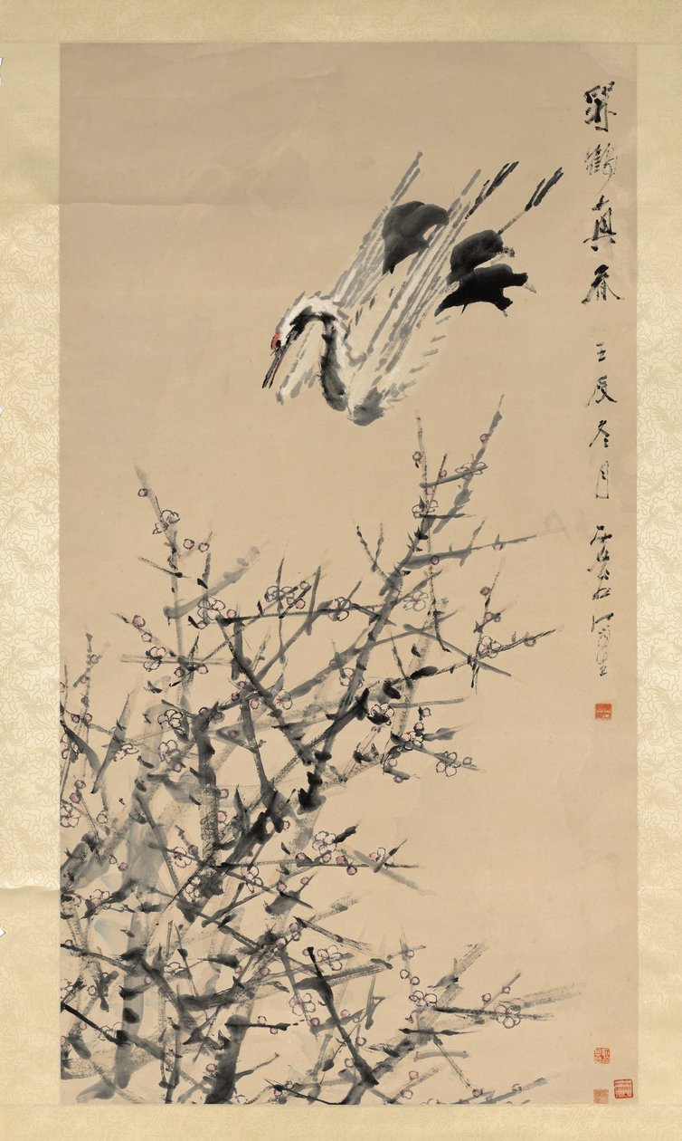 Fiori di pruno, gru e primavera, dinastia Qing da Xugu