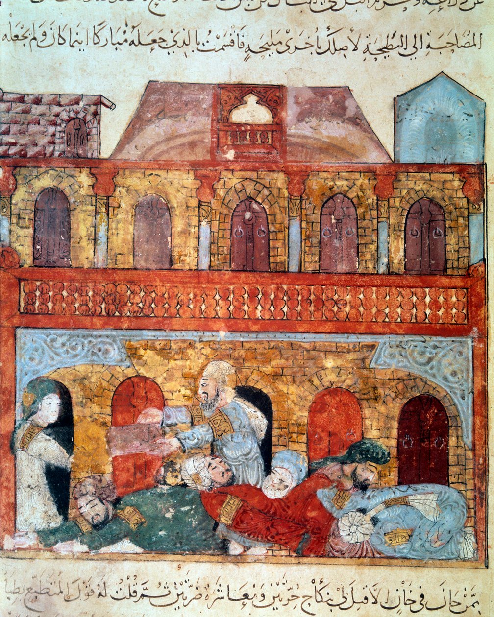 Il navigatore vagabondo Abu-Zayd e i mercanti addormentati. Miniatura dal Maqamat (Seances) di Abu Mohammed al-Kasim ibn Ali Hariri (1054-1122) illuminata da Yahya Mahmud al-Wasiti da Yahya ibn Mahmud Al Wasiti