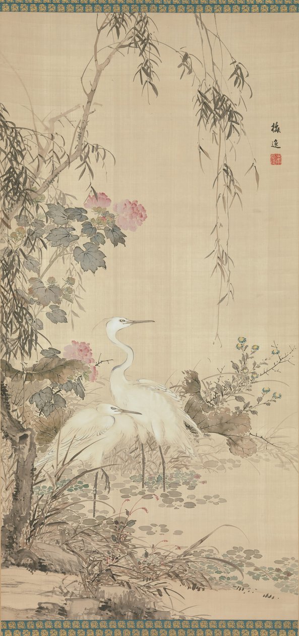 Aironi, peonie e salici, inizio XIX secolo da Yamamoto Baiitsu