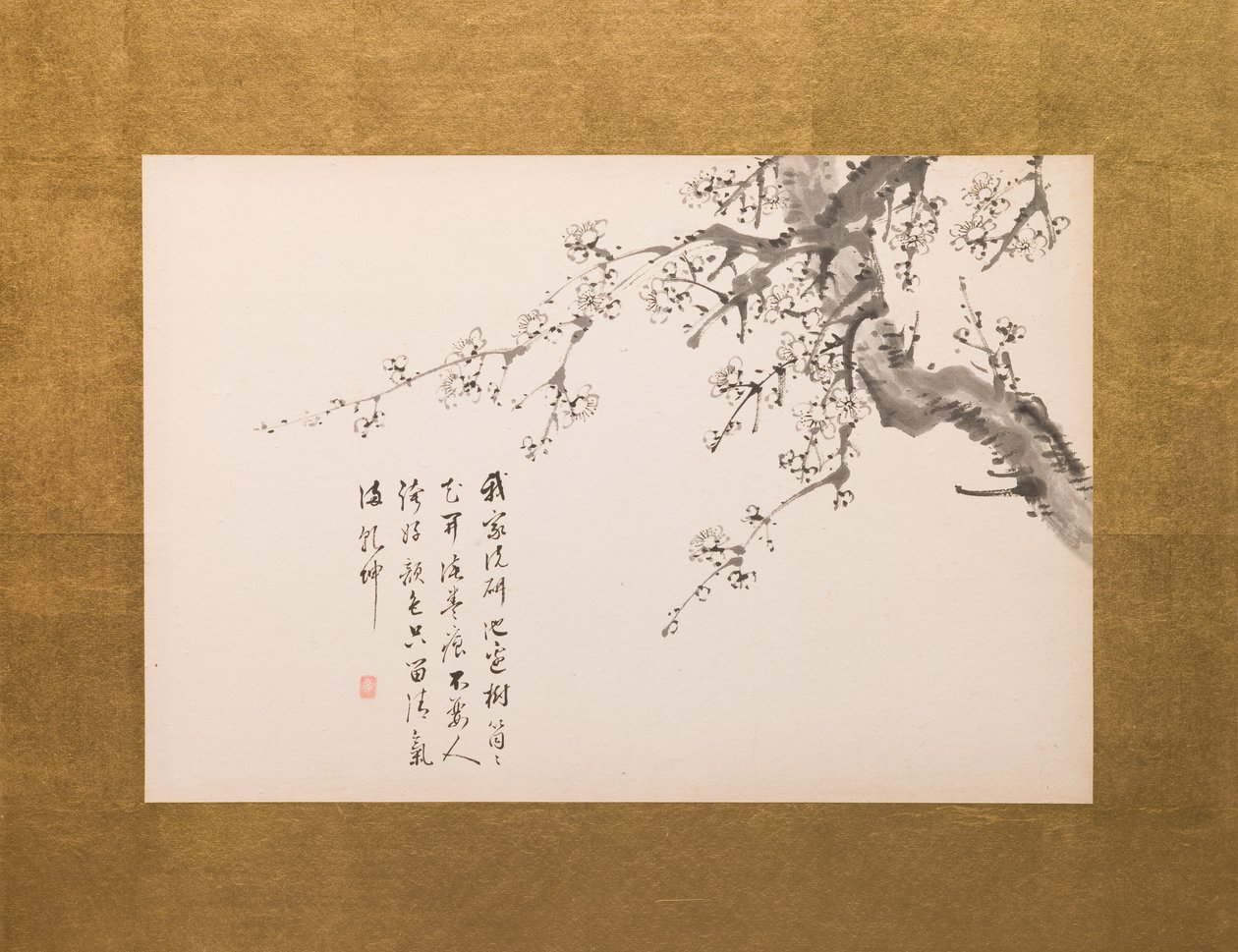 Fiori di pruno, paravento pieghevole, pannello 1 di 4, periodo Edo 1844 (inchiostro su carta) (cfr. anche 752779-82) da Yamamoto Baiitsu
