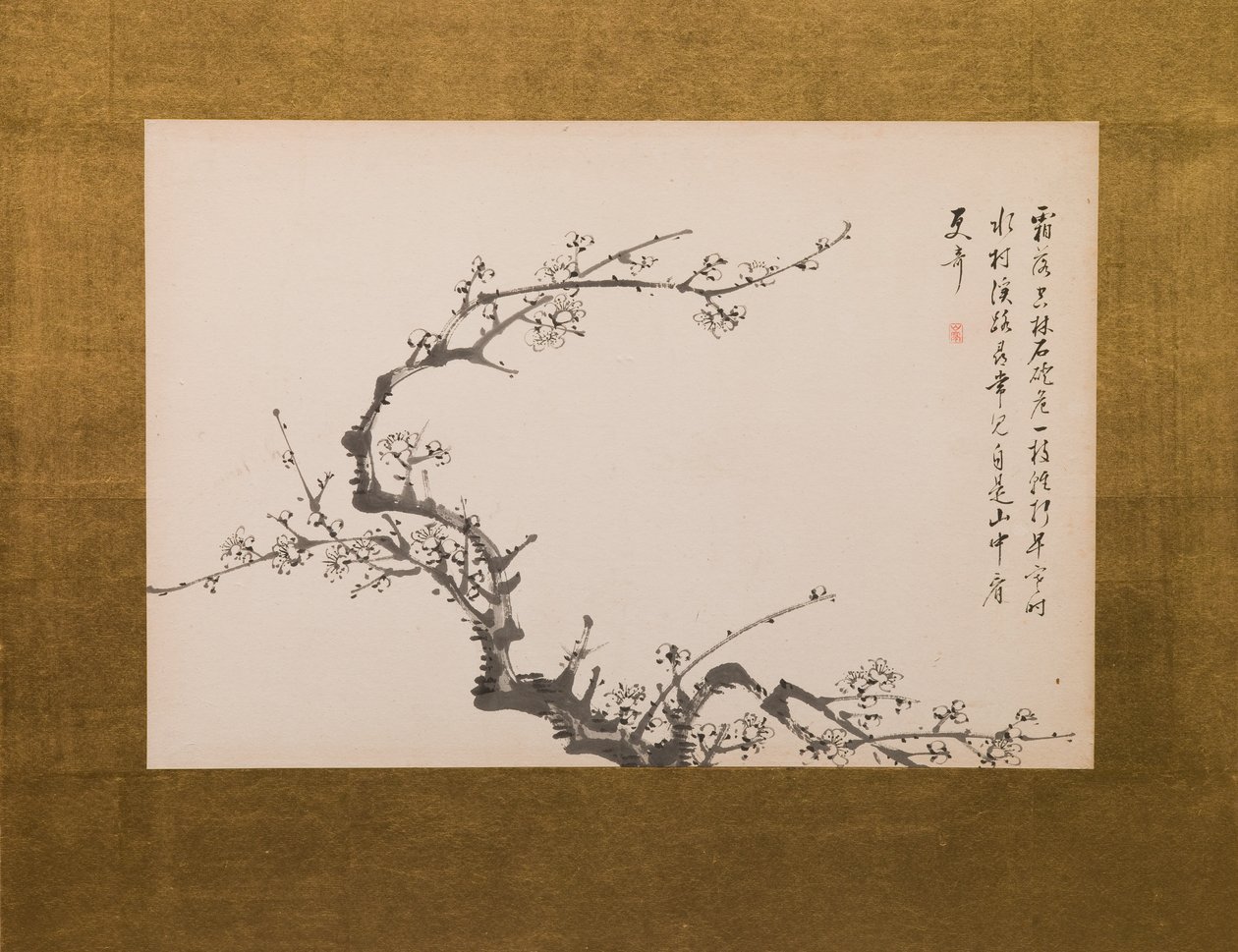 Fiori di pruno, paravento, pannello 3 di 4, periodo Edo 1844 (inchiostro su carta) (cfr. anche 752778-82) da Yamamoto Baiitsu