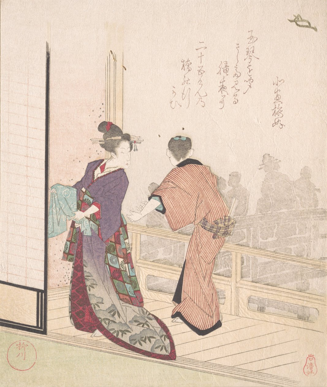 Scena sulla veranda di una casa da tè, XVIII-XIX secolo da Yanagawa Shigenobu