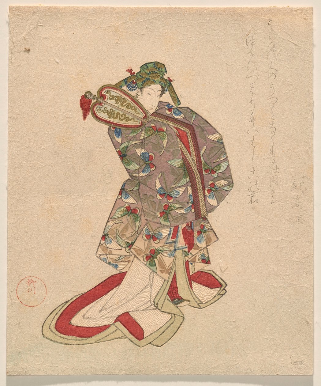 Donna in costume cinese con motivo a farfalla da Yanagawa Shigenobu II