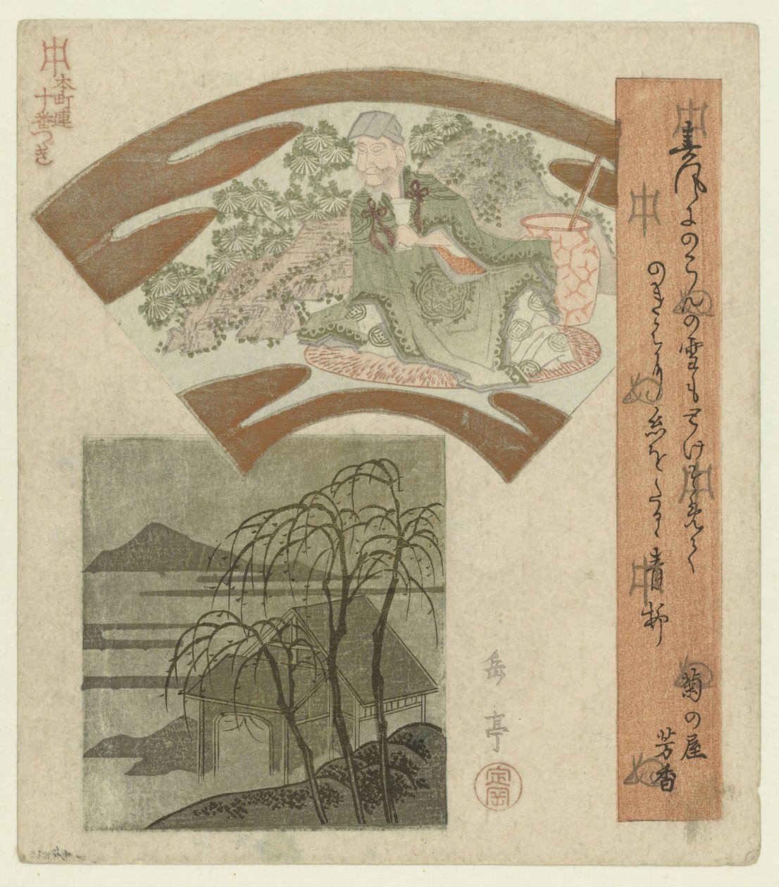 Un filosofo cinese e paesaggio con salici da Yashima Gakutei