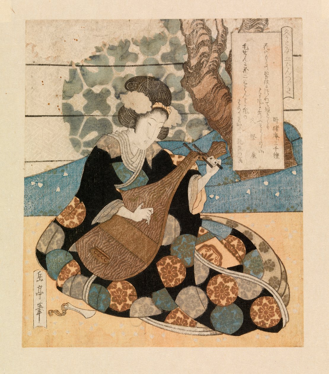 Donna che suona uno strumento, c.1804-40 da Yashima Gakutei