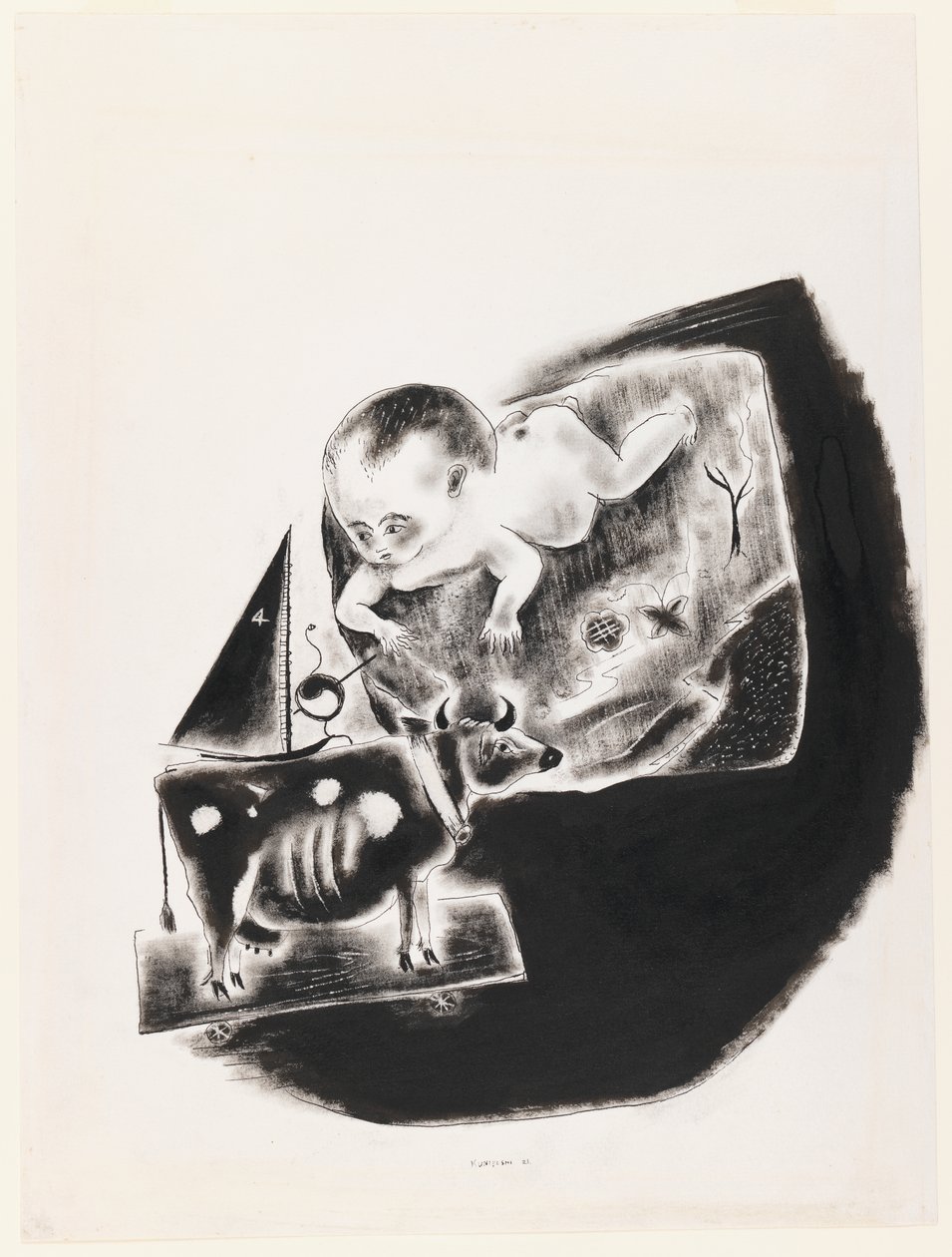 Bambino e mucca giocattolo da Yasuo Kuniyoshi