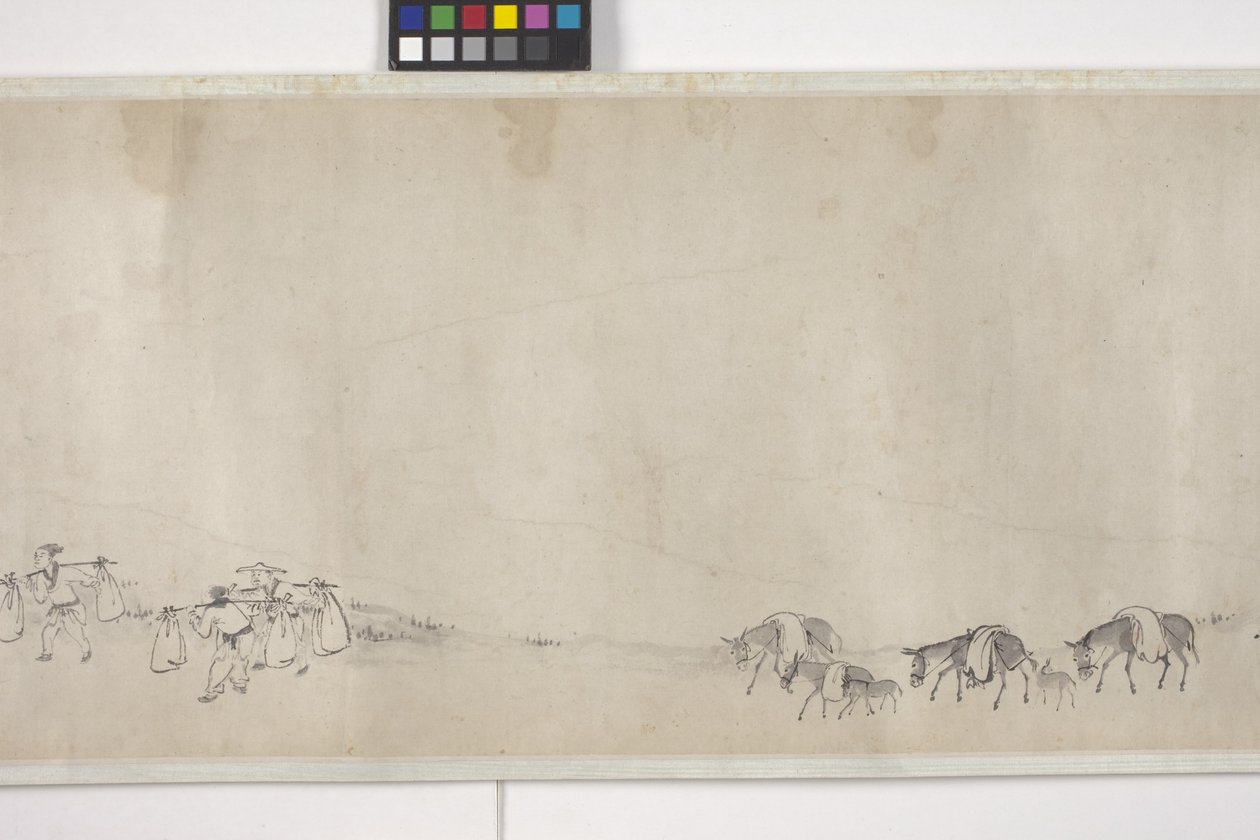 Cento asini che trasportano grano, rotolo di carta, c.1700 da Ye Yin