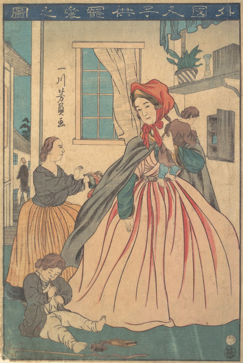 Una straniera che gode dei suoi figli, 1860 10° mese da Yoshikazu