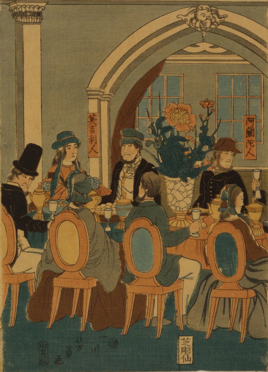 Banchetto di cinque nazioni, club di Yokohama da Yoshitomi Utagawa