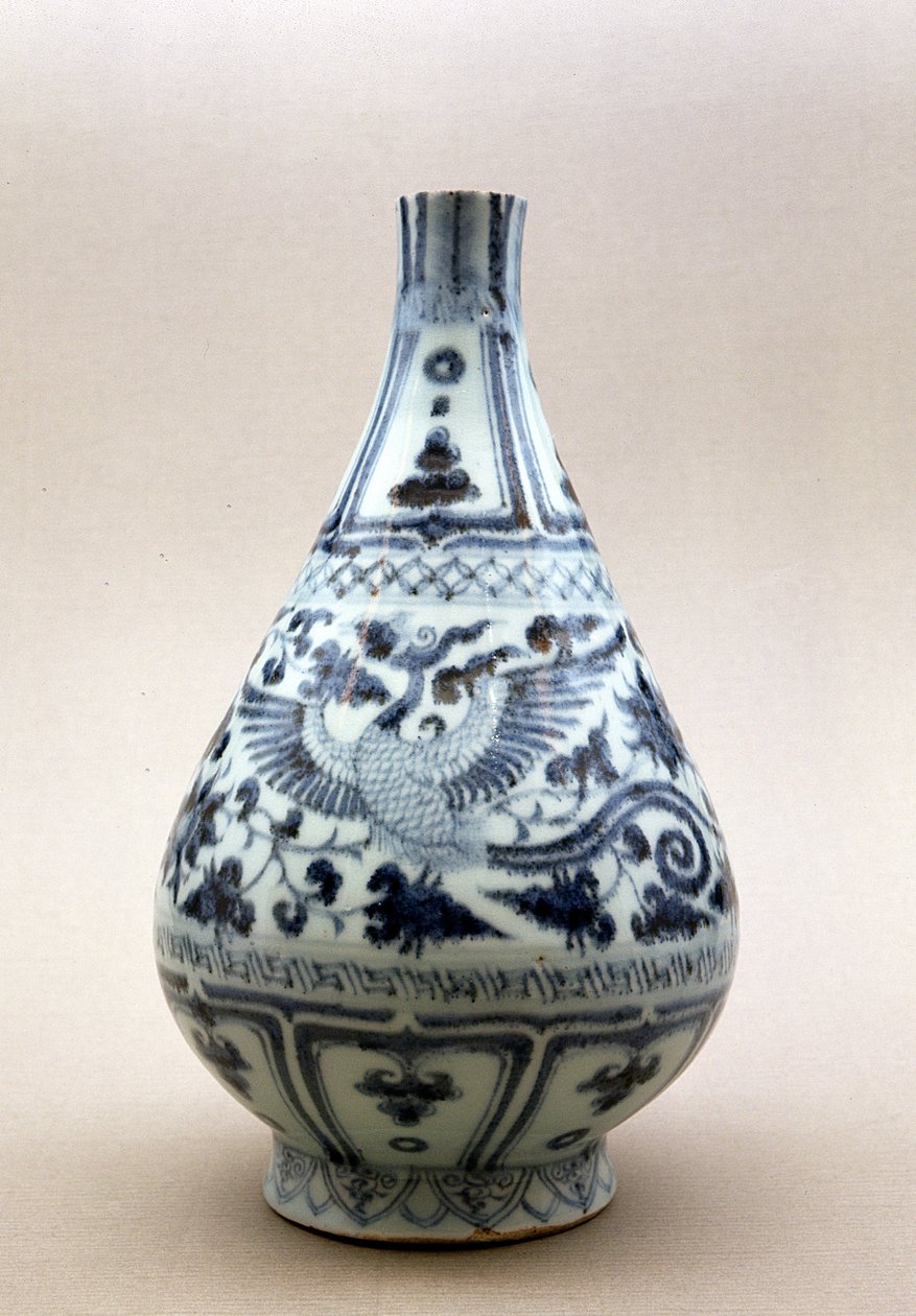 Vaso blu e bianco, dinastia Yuan (1206-1368) da Yuan Dynasty Chinese School