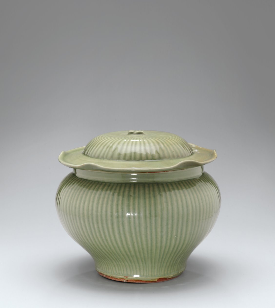 Vaso e coperchio a coste Longquan Celadon da Yuan Dynasty Chinese School